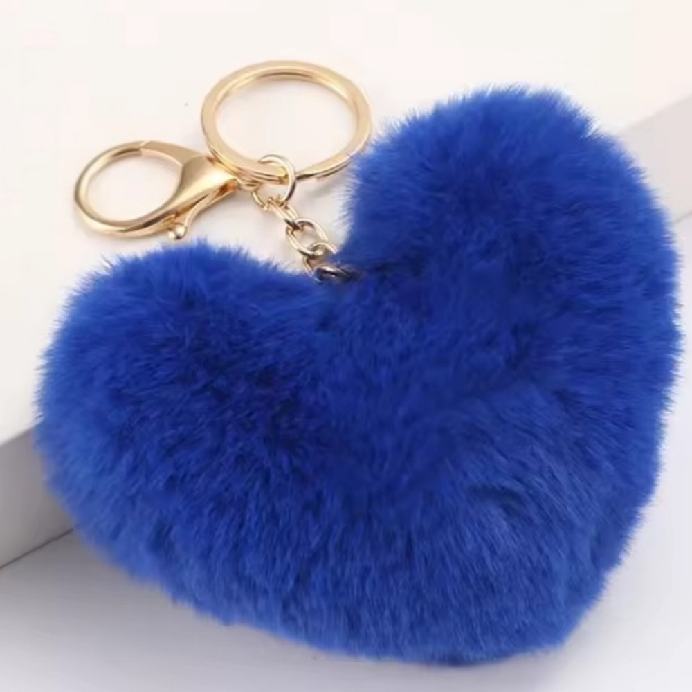 Fluffy Blue Heart Keychain